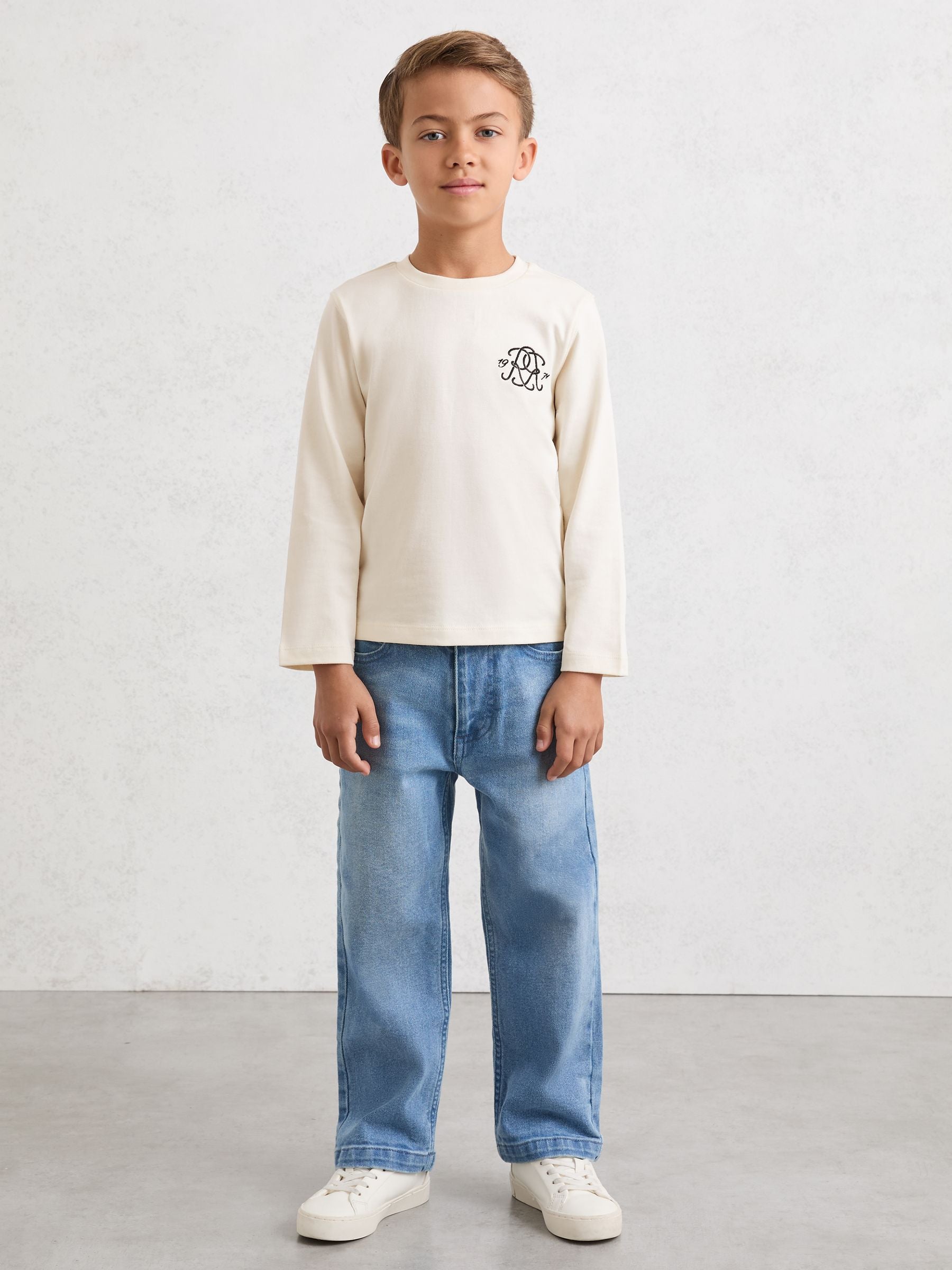 Dsiney Kidz - Reiss Off White Stefan 3-9 yrs Monogram Cotton Long-Sleeve T-Shirt image 3