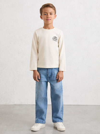 Dsiney Kidz - Reiss Off White Stefan 3-9 yrs Monogram Cotton Long-Sleeve T-Shirt image 3