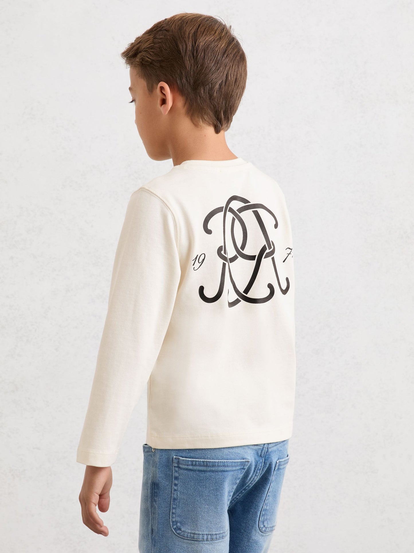 Dsiney Kidz - Reiss Off White Stefan 3-9 yrs Monogram Cotton Long-Sleeve T-Shirt image 4