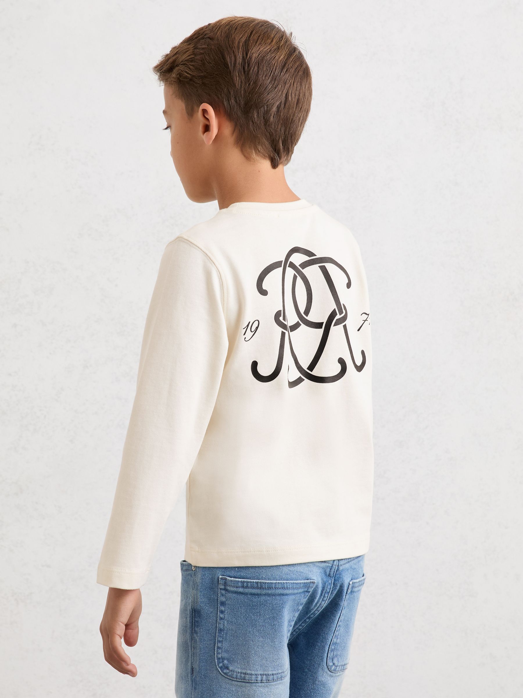 Dsiney Kidz - Reiss Off White Stefan 3-9 yrs Monogram Cotton Long-Sleeve T-Shirt image 4
