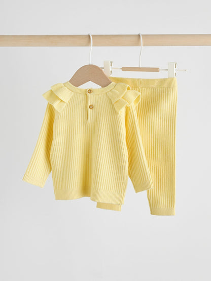 Yellow Baby Knitted Jumper and Leggings Set 2 Piece (0mths-3yrs) image 4