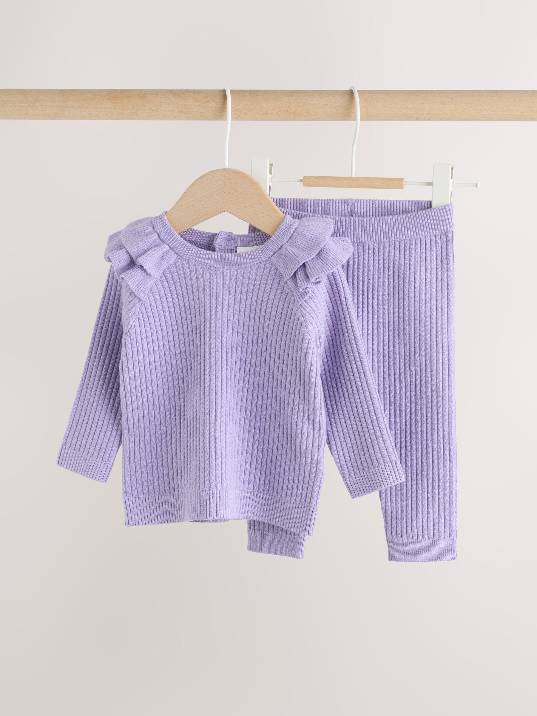 Purple Baby Knitted Jumper and Leggings Set 2 Piece (0mths-3yrs) image 1