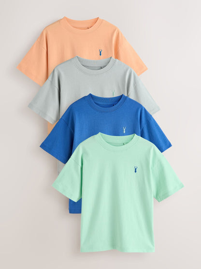 Dsiney Kidz - Blue/Orange/Grey/Green Short Sleeve Stag Embroidered T-Shirts 4 Pack (3-16yrs) image 1