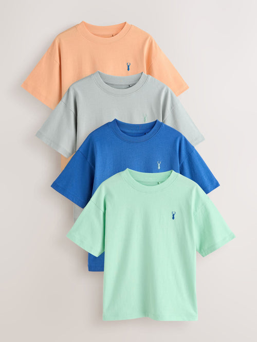 Dsiney Kidz - Blue/Orange/Grey/Green Short Sleeve Stag Embroidered T-Shirts 4 Pack (3-16yrs) image 1