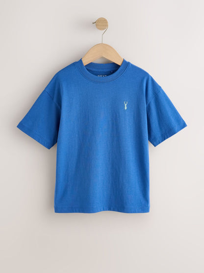 Dsiney Kidz - Blue/Orange/Grey/Green Short Sleeve Stag Embroidered T-Shirts 4 Pack (3-16yrs) image 2