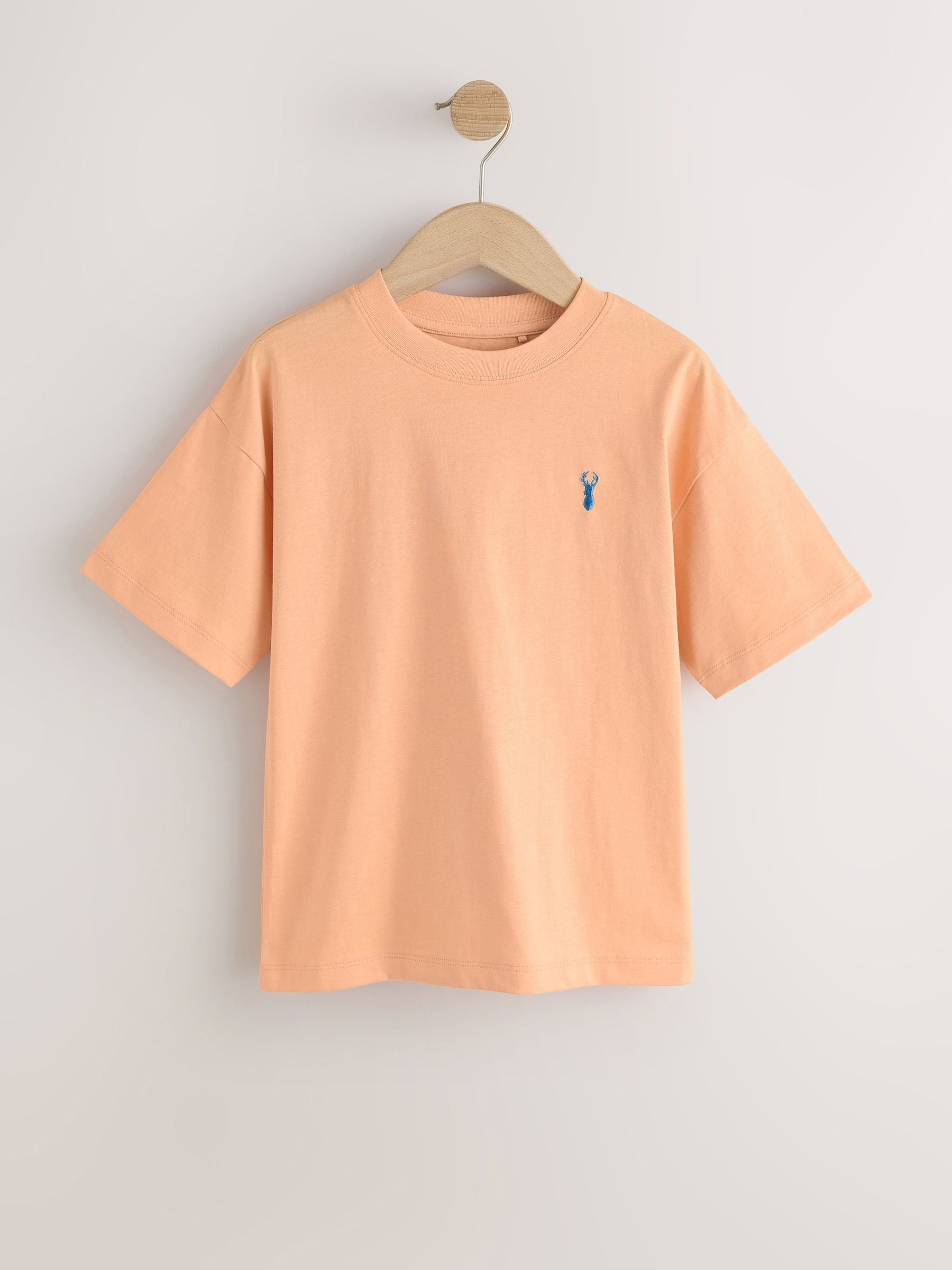 Dsiney Kidz - Blue/Orange/Grey/Green Short Sleeve Stag Embroidered T-Shirts 4 Pack (3-16yrs) image 5
