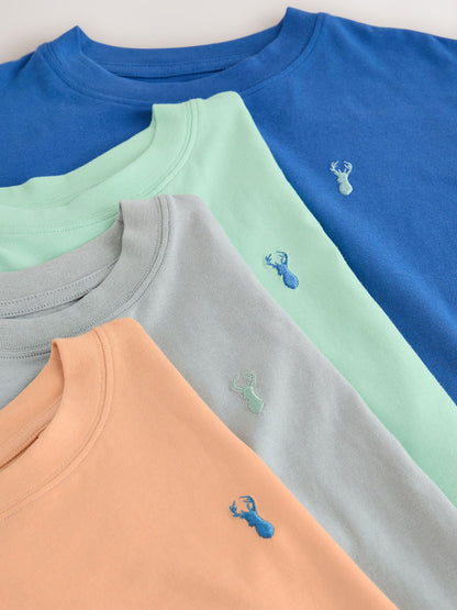 Dsiney Kidz - Blue/Orange/Grey/Green Short Sleeve Stag Embroidered T-Shirts 4 Pack (3-16yrs) image 8