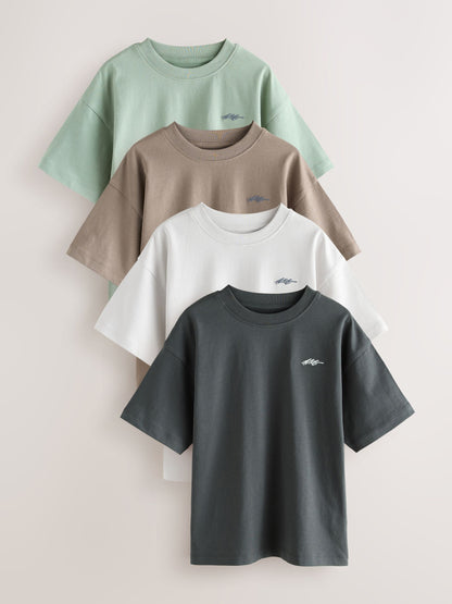 Dsiney Kidz - Light Grey/Brown/Dark Grey/Green Short Sleeve Logo Chest Graphic T-Shirts 4 Pack (3-16yrs) image 1