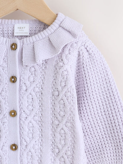 Dsiney Kidz - Lilac Purple Frill Collar Knitted Baby Cardigan (0mths-2yrs) image 2