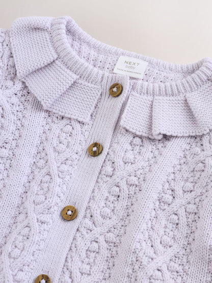 Dsiney Kidz - Lilac Purple Frill Collar Knitted Baby Cardigan (0mths-2yrs) image 3