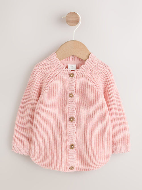 Dsiney Kidz - Pink Scallop Hem Knitted Baby Cardigan (0mths-2yrs) image 1