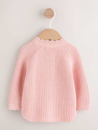 Dsiney Kidz - Pink Scallop Hem Knitted Baby Cardigan (0mths-2yrs) image 2