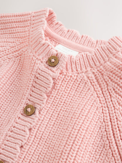 Dsiney Kidz - Pink Scallop Hem Knitted Baby Cardigan (0mths-2yrs) image 4
