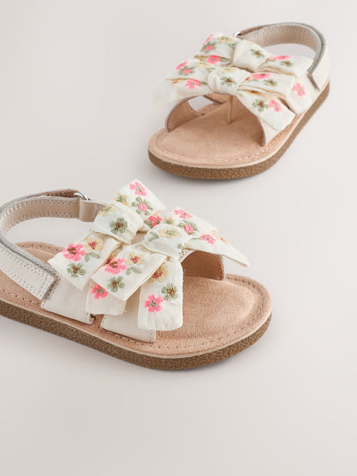 White Embroidered Bow Sandals image 1
