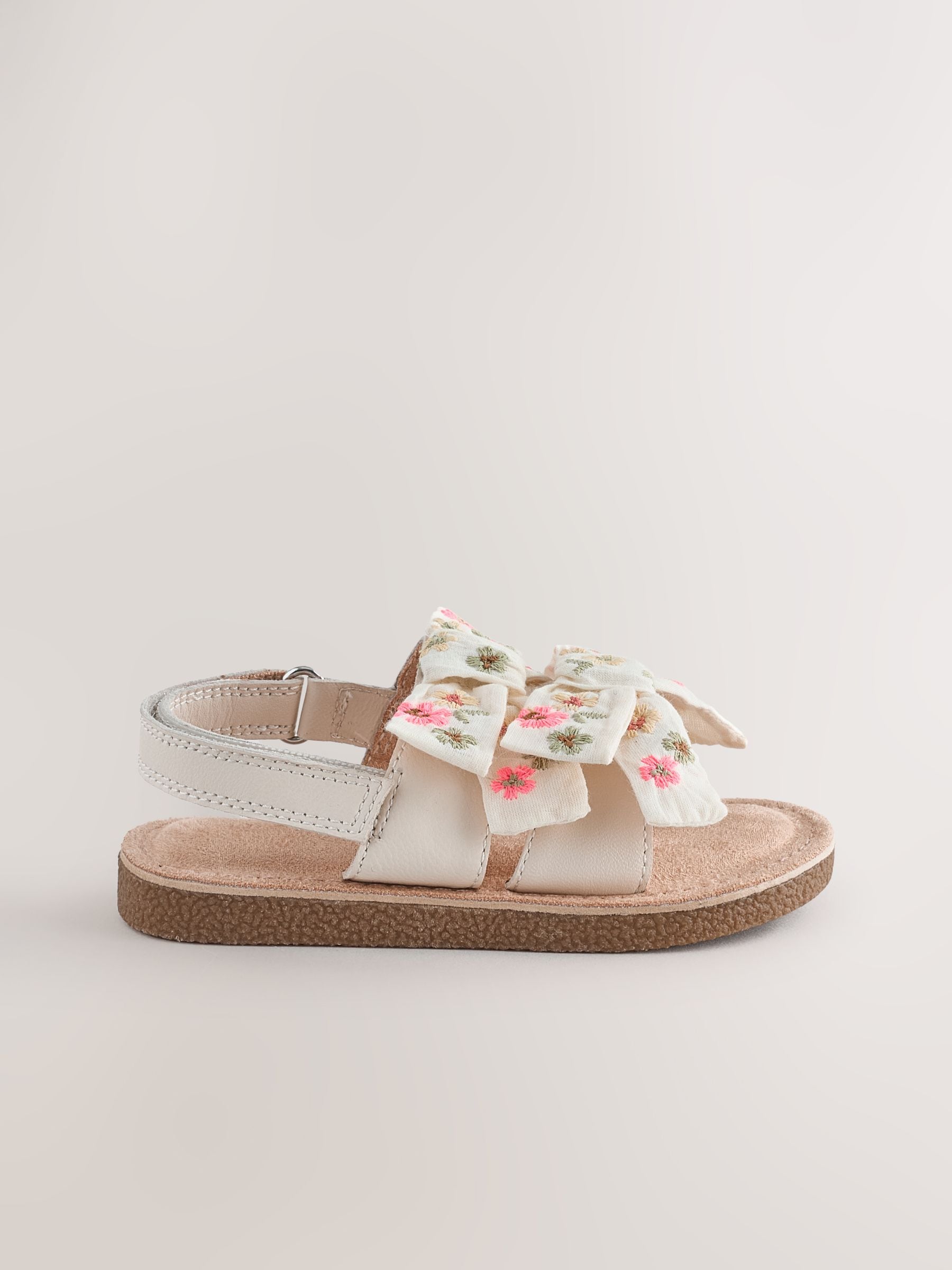 White Embroidered Bow Sandals image 2