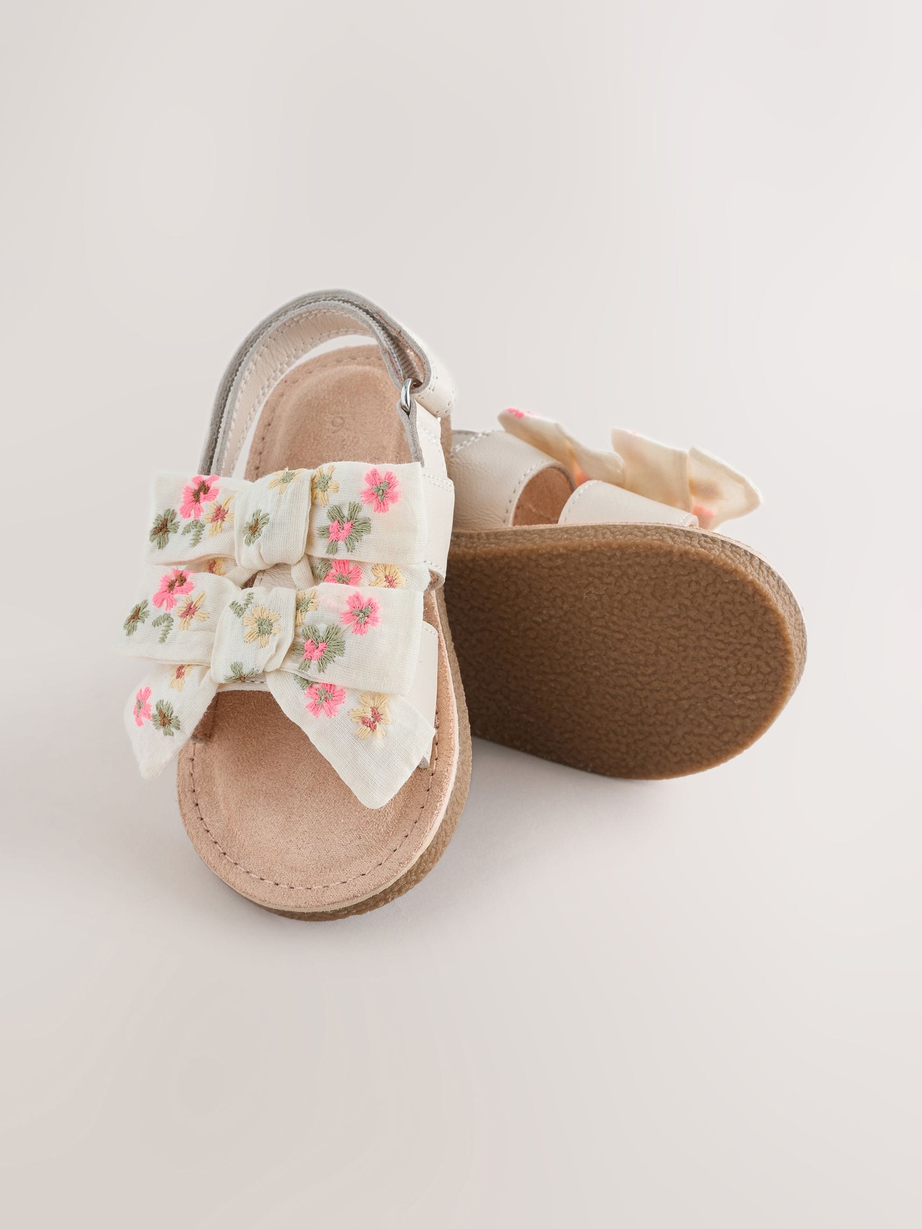 White Embroidered Bow Sandals image 3