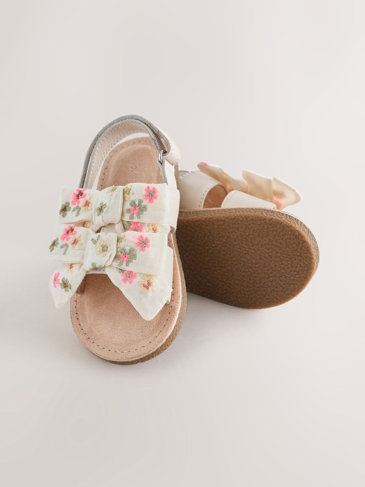 White Embroidered Bow Sandals image 3