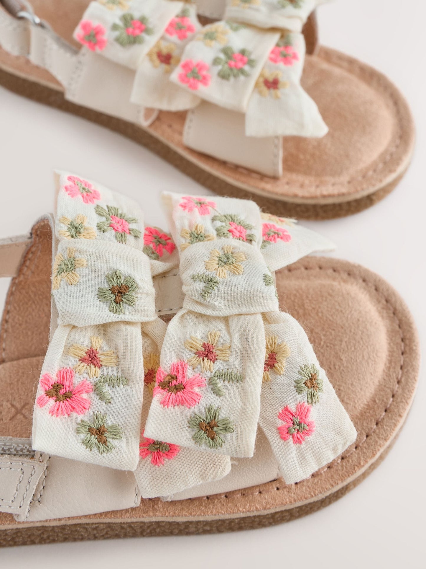White Embroidered Bow Sandals image 4