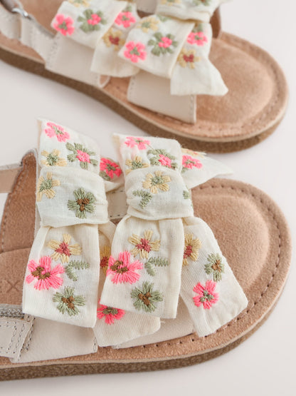 White Embroidered Bow Sandals image 4