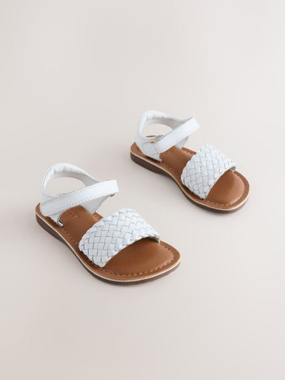 White Standard Fit (F) Leather Twist Sandals with Touch Fastening image 2