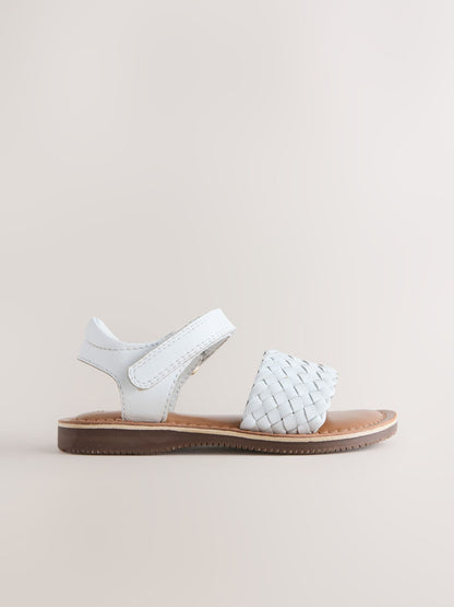 White Standard Fit (F) Leather Twist Sandals with Touch Fastening image 3