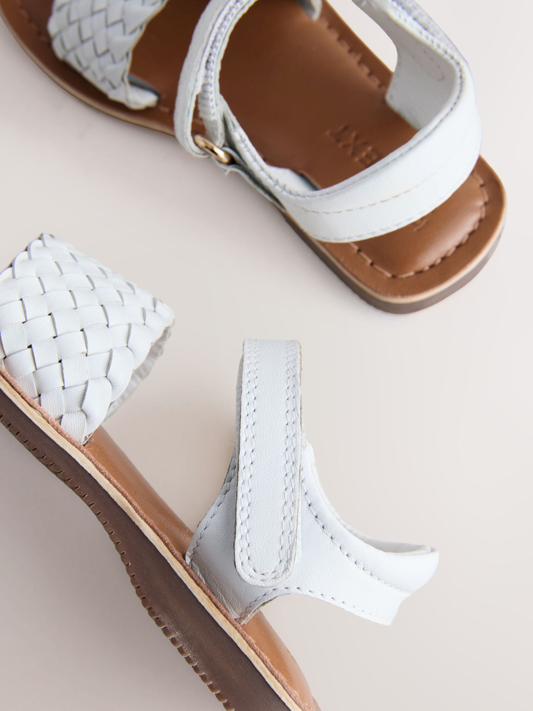 White Standard Fit (F) Leather Twist Sandals with Touch Fastening image 5