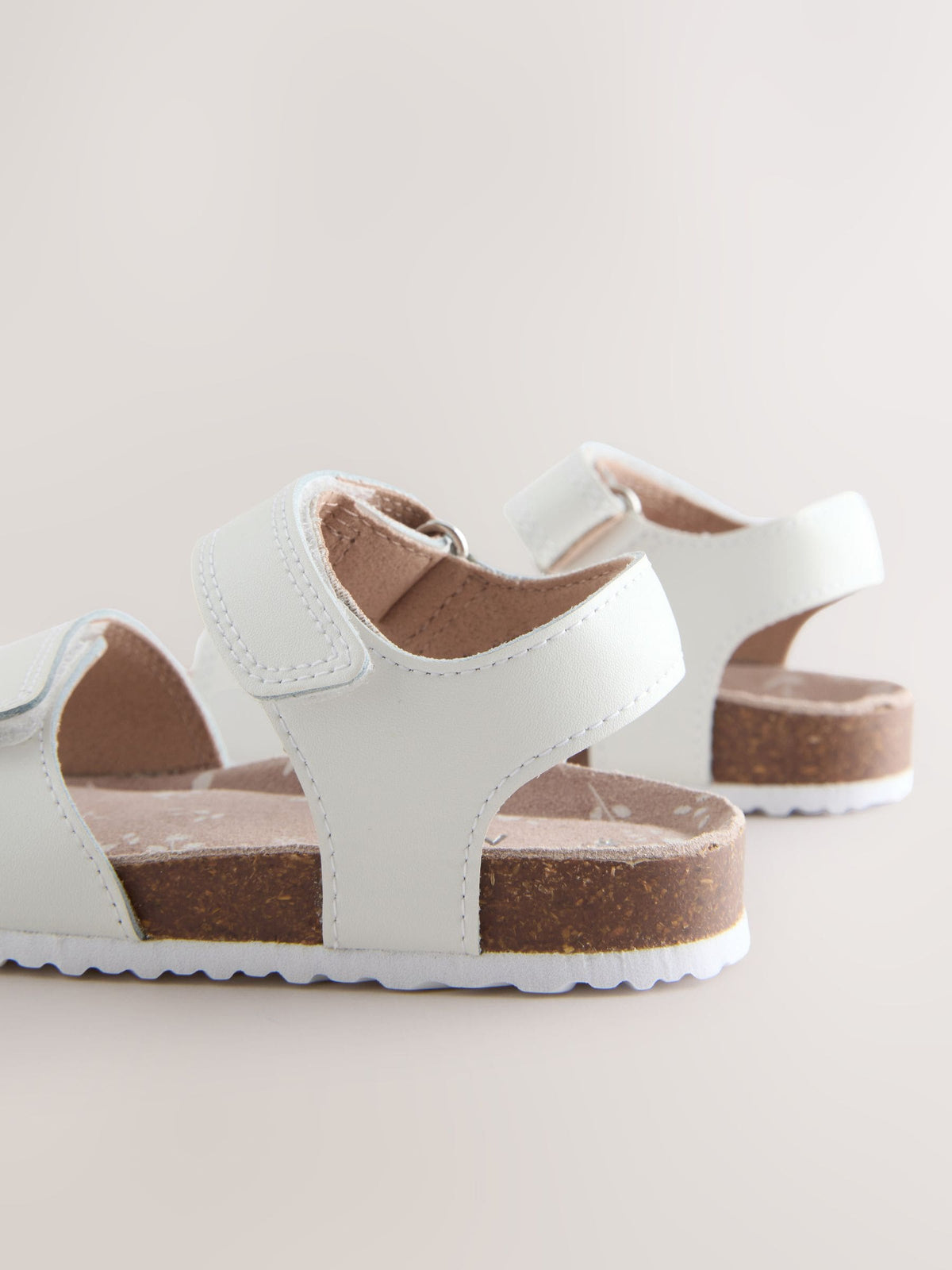 White Standard Fit (F) Touch Fastening Corkbed Sandals image 3