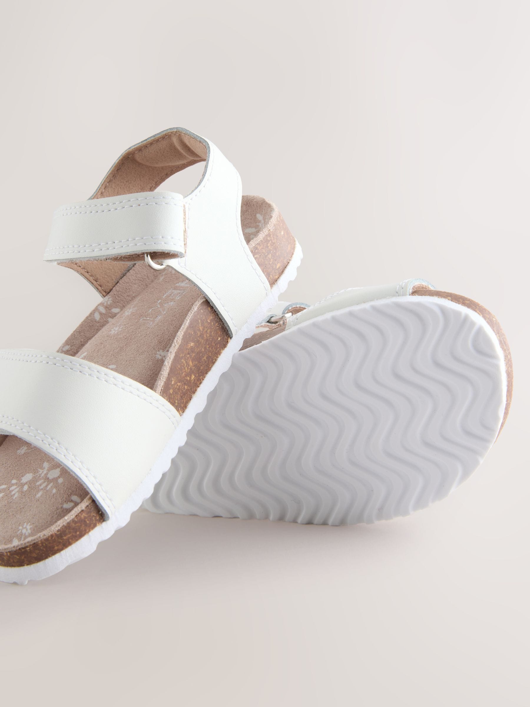 White Standard Fit (F) Touch Fastening Corkbed Sandals image 4
