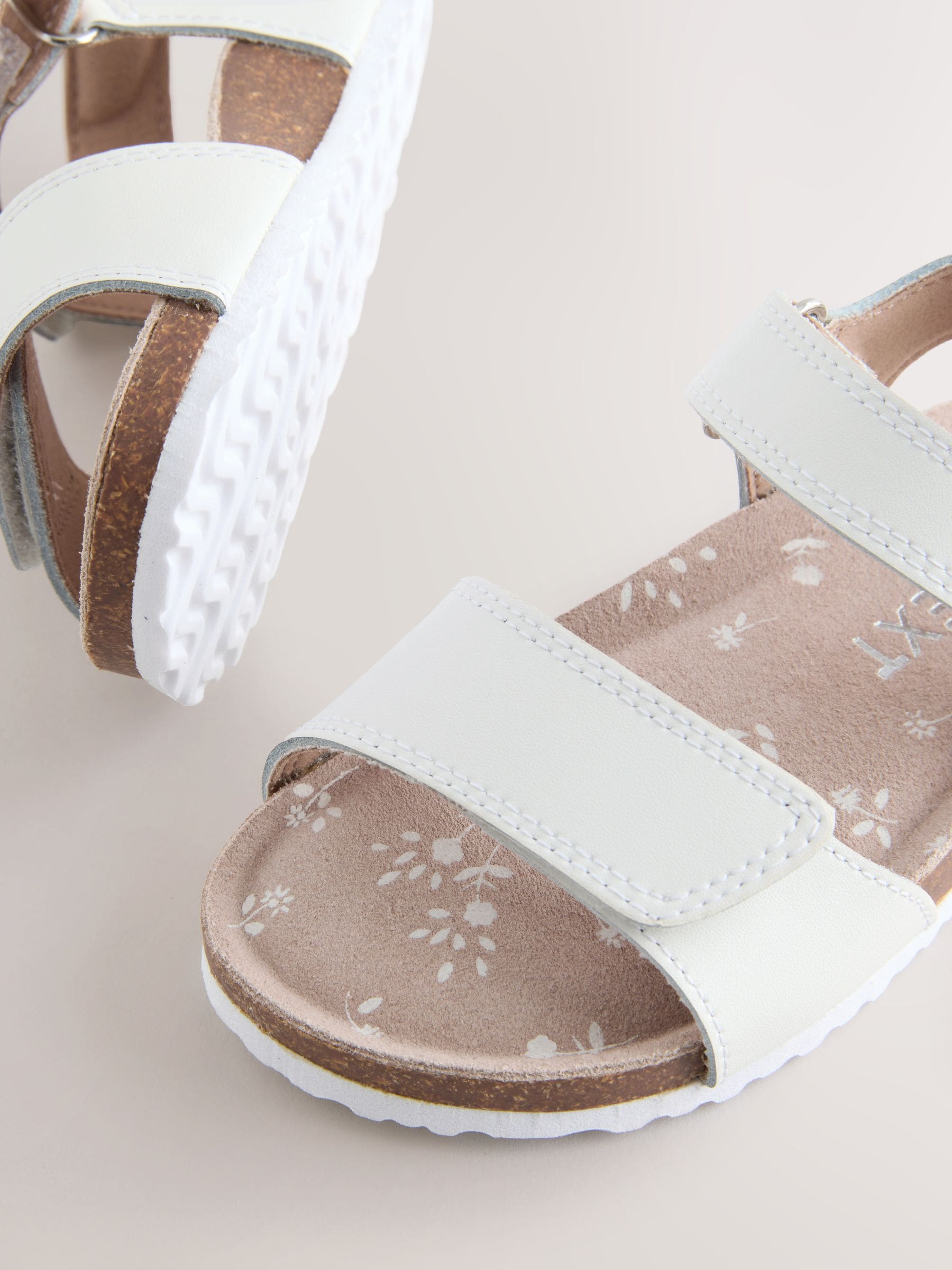 White Wide Fit (G) Touch Fastening Corkbed Sandals image 5