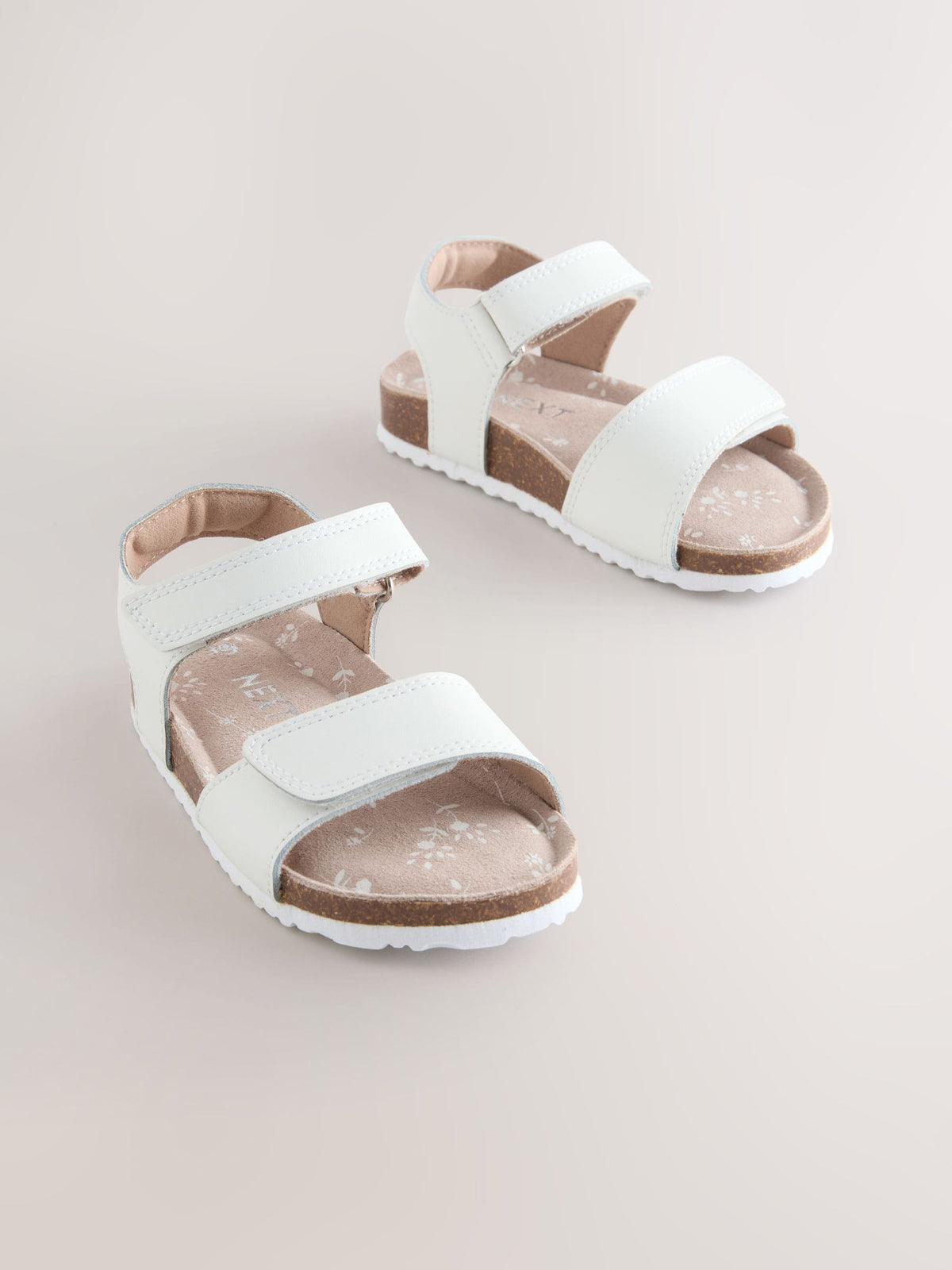 White Wide Fit (G) Touch Fastening Corkbed Sandals image 1