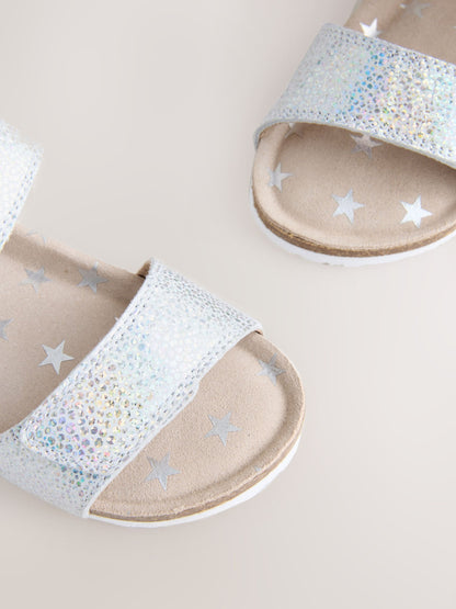 Silver Wide Fit (G) Touch Fastening Corkbed Sandals image 4