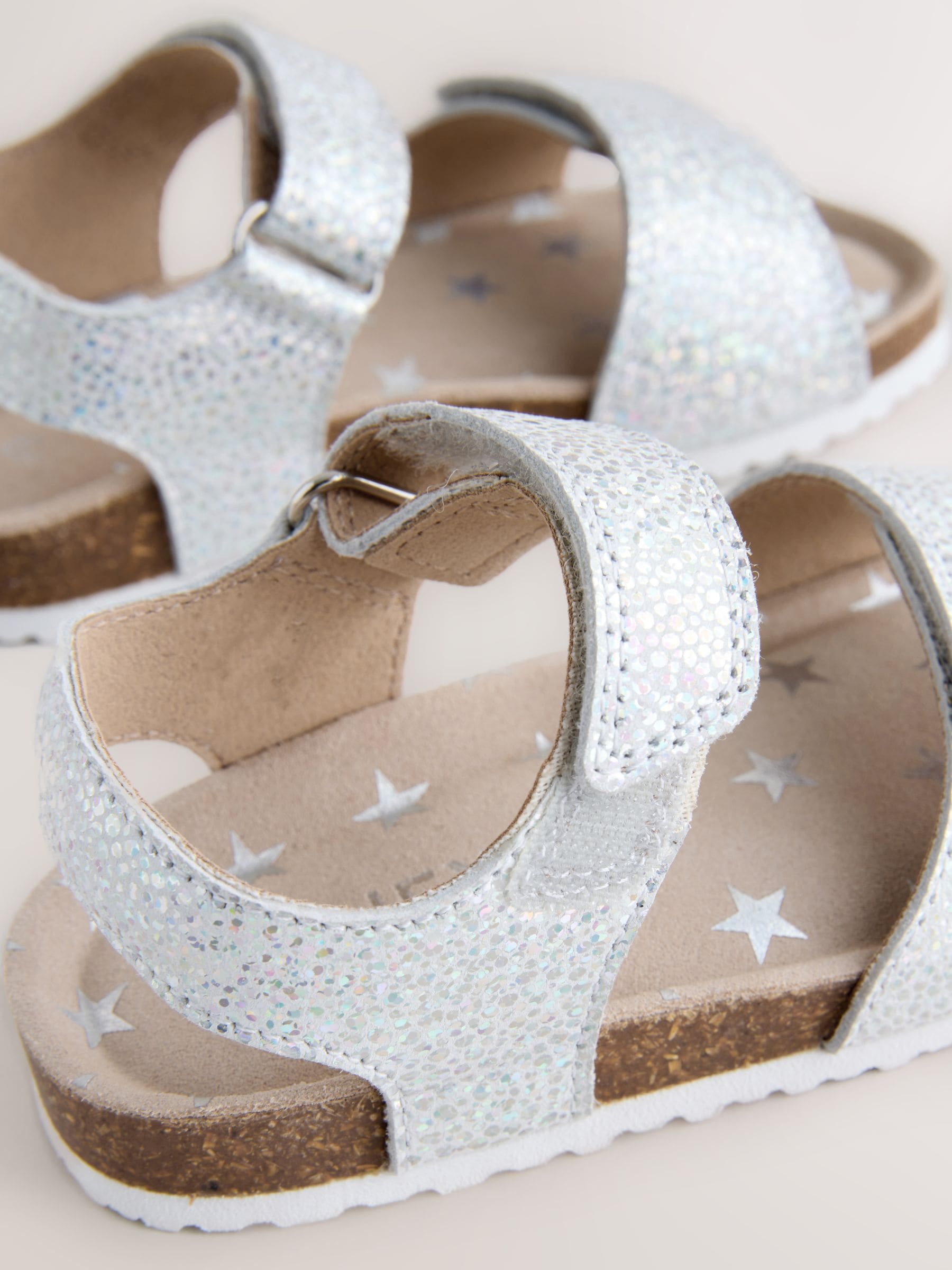 Silver Wide Fit (G) Touch Fastening Corkbed Sandals image 5