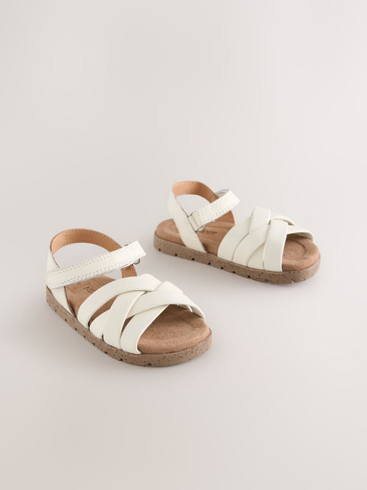 White Leather Woven Sandals with Touch Fastening image 1