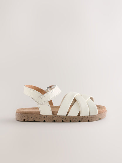 White Leather Woven Sandals with Touch Fastening image 2