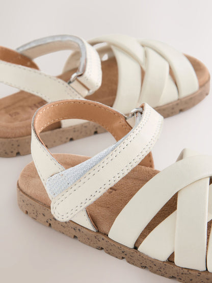 White Leather Woven Sandals with Touch Fastening image 4