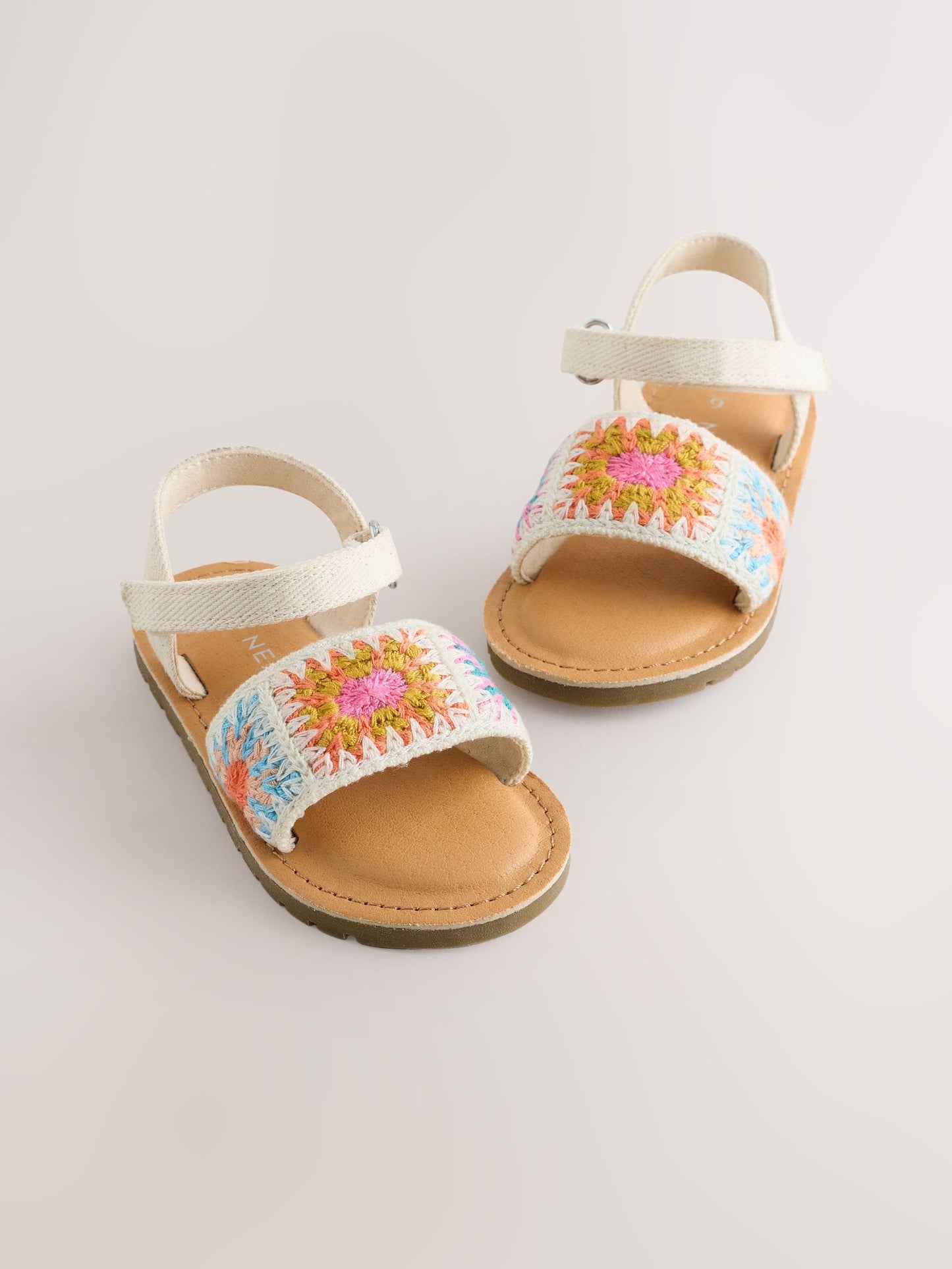 Multi Ecru Crochet Touch Fastening Sandals image 1