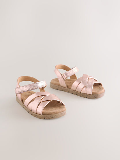 Rose Gold Leather Woven Sandals with Touch Fastening image 1