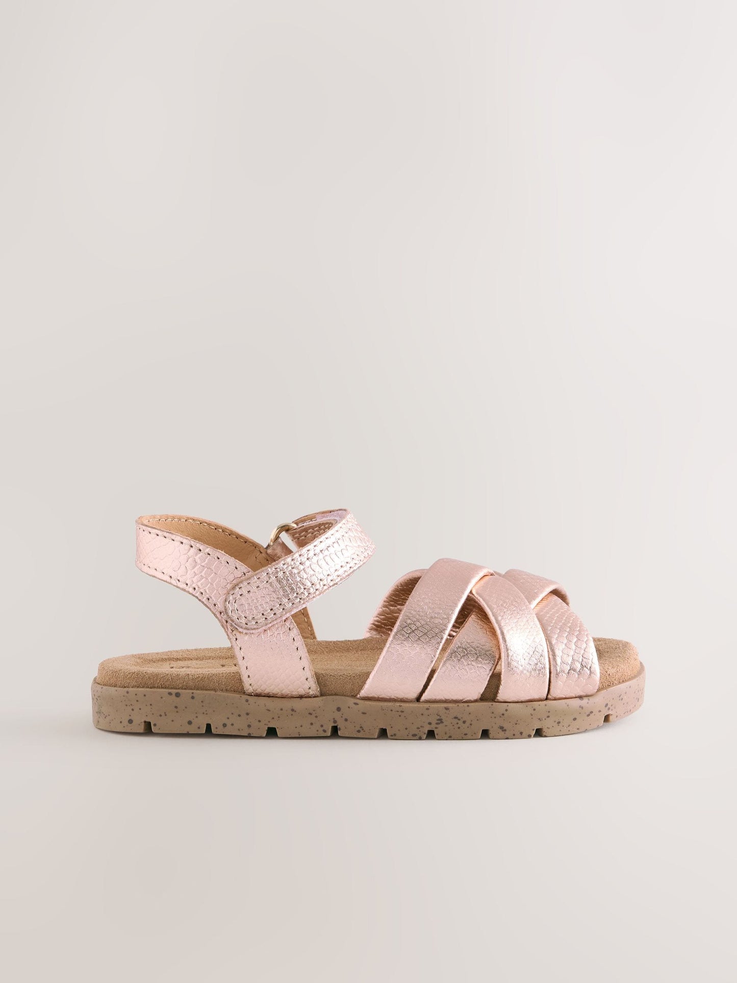 Rose Gold Leather Woven Sandals with Touch Fastening image 2