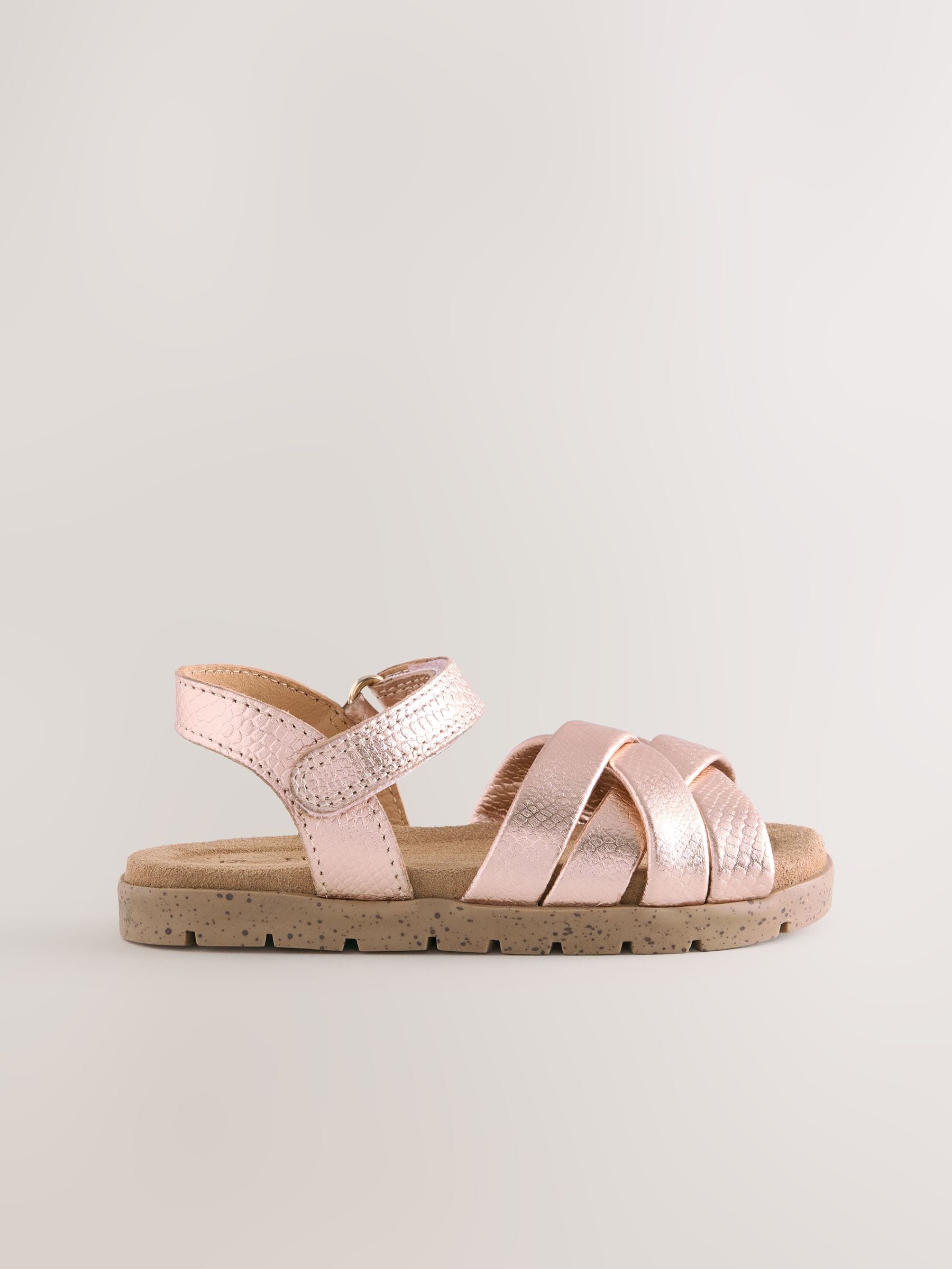 Rose Gold Leather Woven Sandals with Touch Fastening image 2