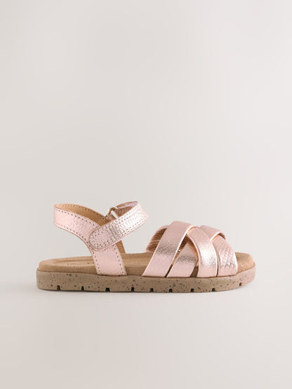 Rose Gold Leather Woven Sandals with Touch Fastening image 2