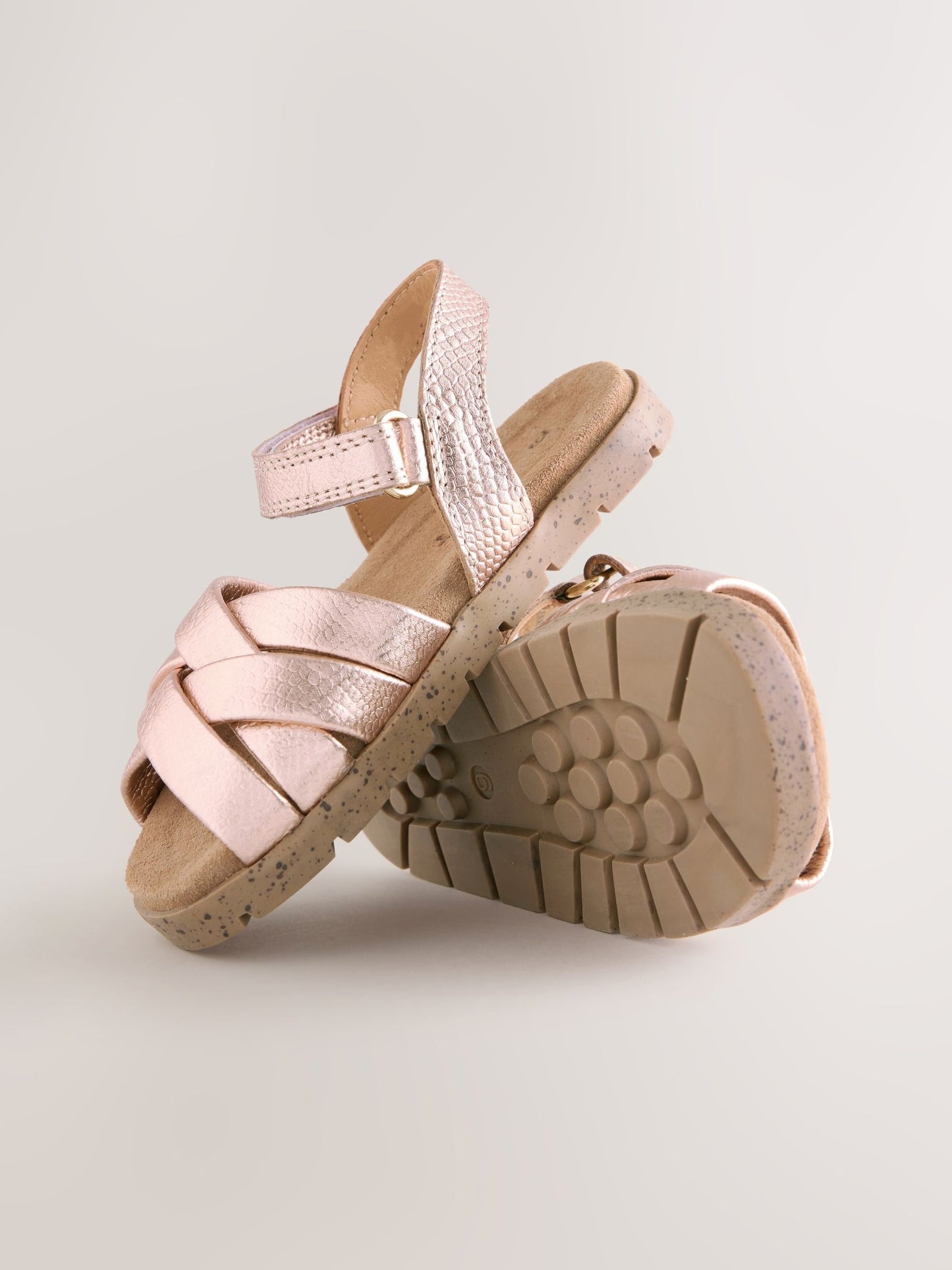Rose Gold Leather Woven Sandals with Touch Fastening image 3