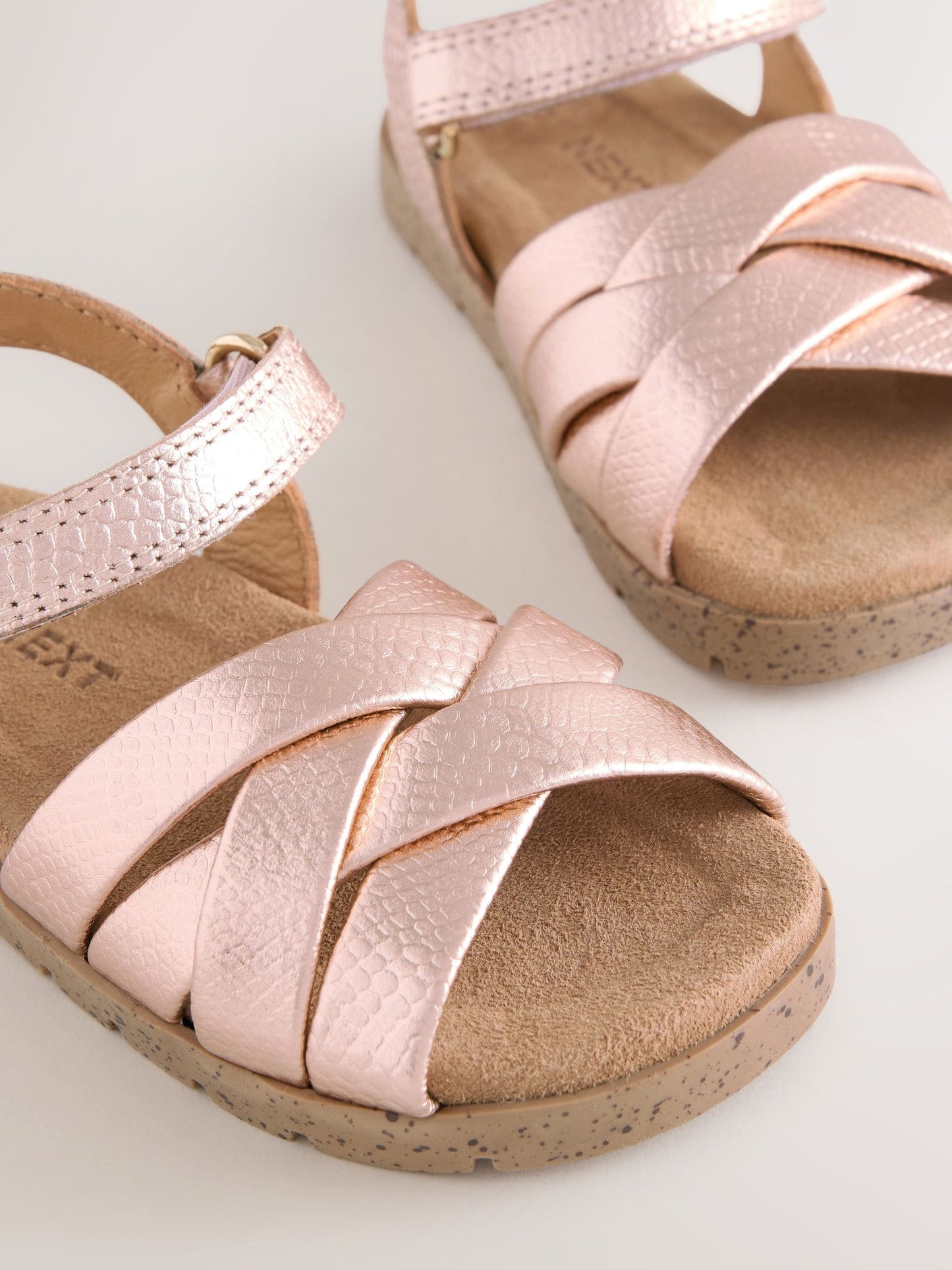 Rose Gold Leather Woven Sandals with Touch Fastening image 4