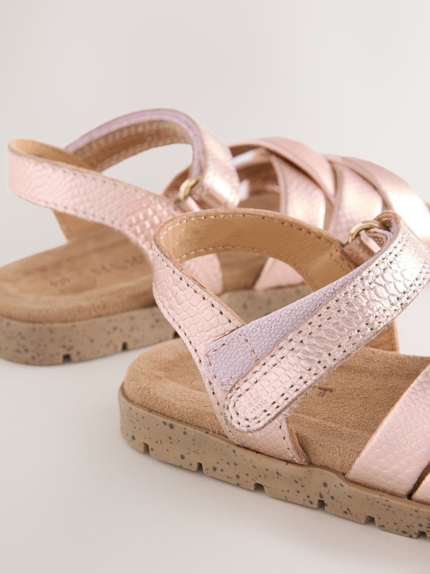 Rose Gold Leather Woven Sandals with Touch Fastening image 5