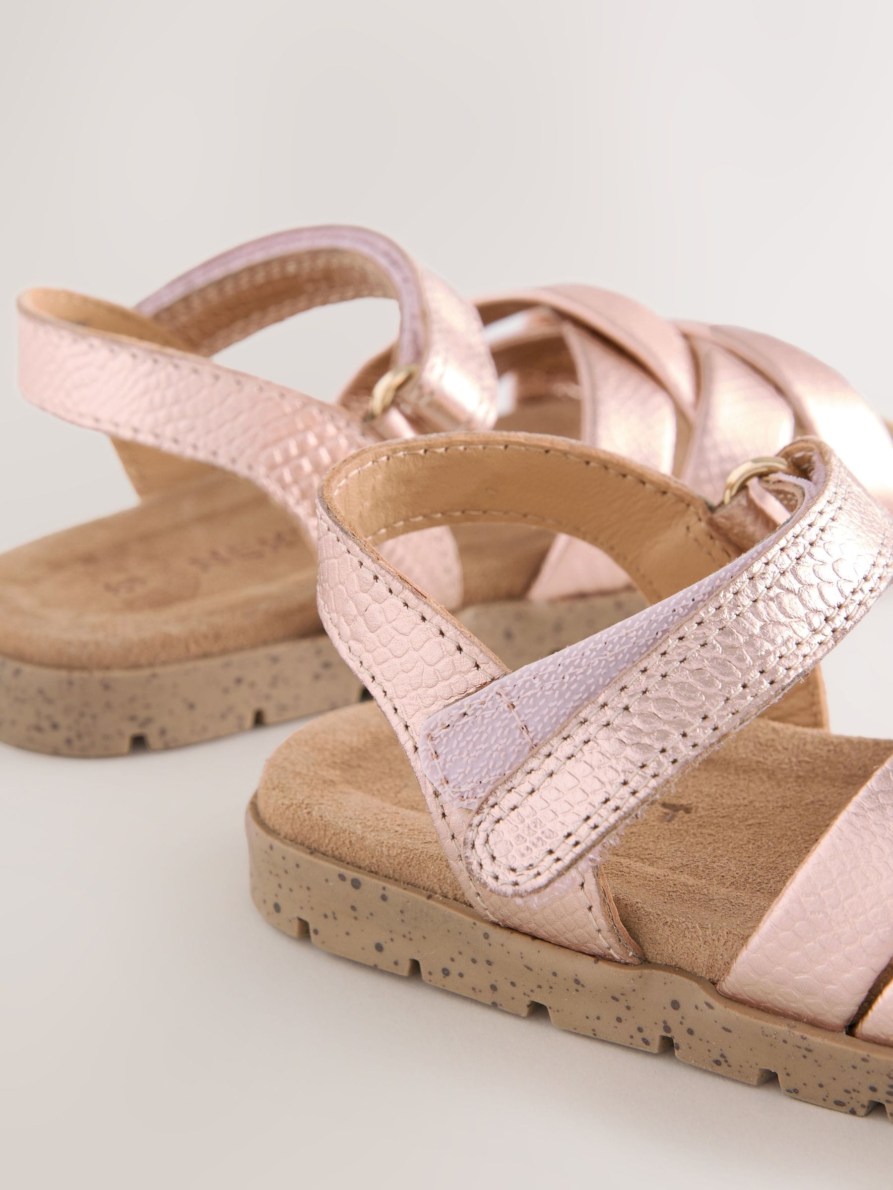 Rose Gold Leather Woven Sandals with Touch Fastening image 5