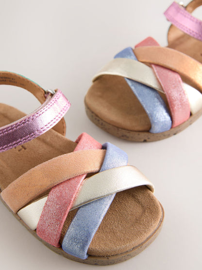Multi Bright Leather Woven Sandals with Touch Fastening image 3