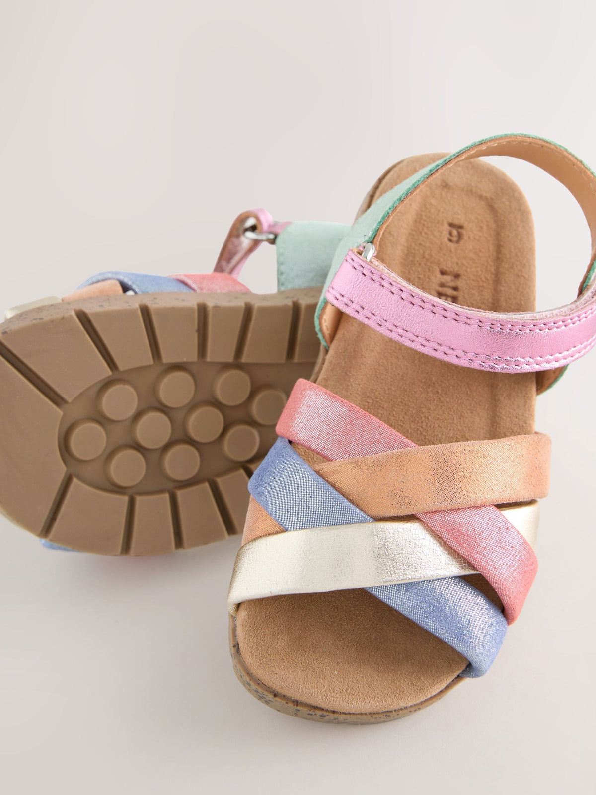 Multi Bright Leather Woven Sandals with Touch Fastening image 4