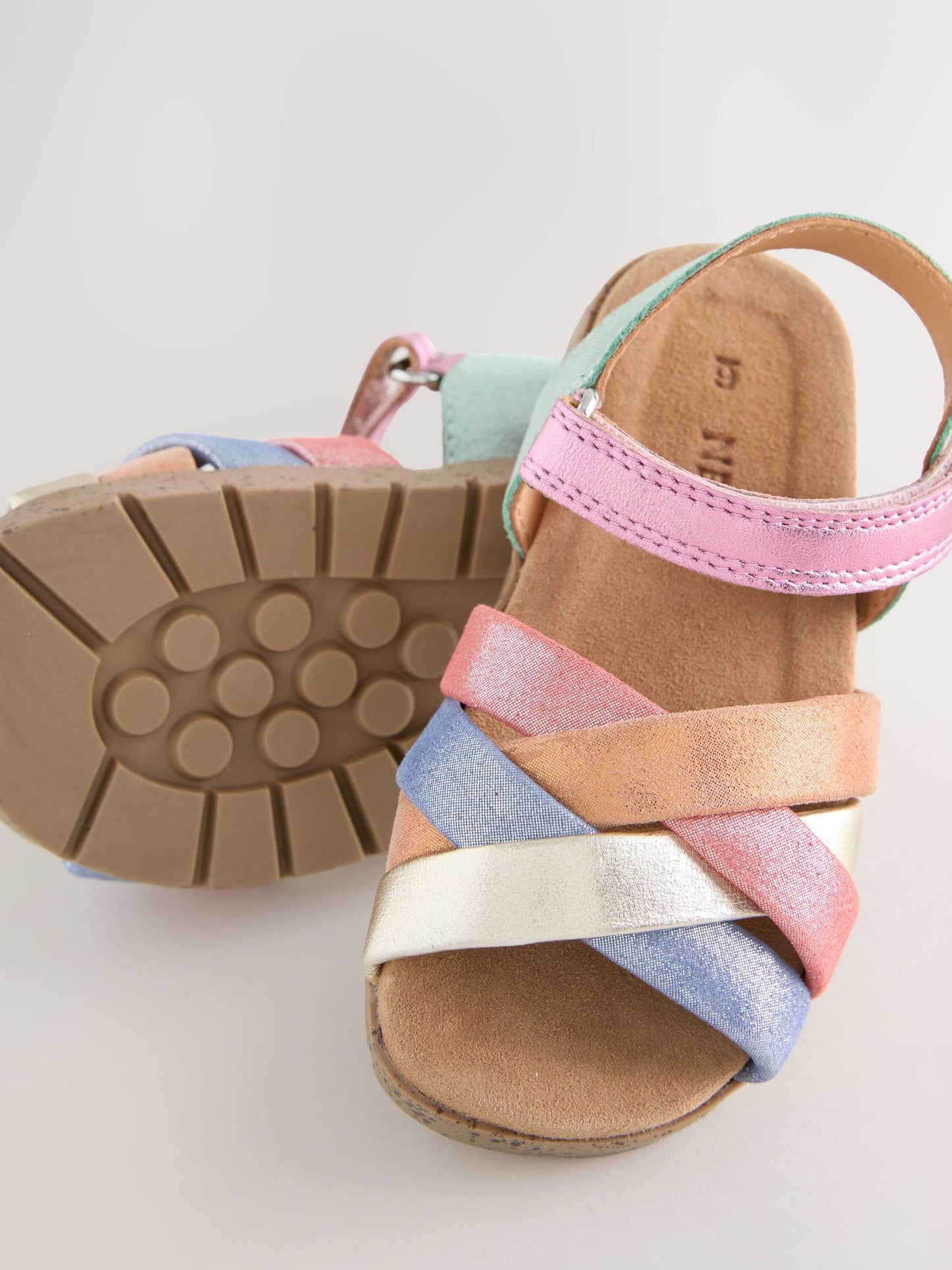 Multi Bright Leather Woven Sandals with Touch Fastening image 4