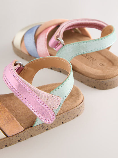 Multi Bright Leather Woven Sandals with Touch Fastening image 5