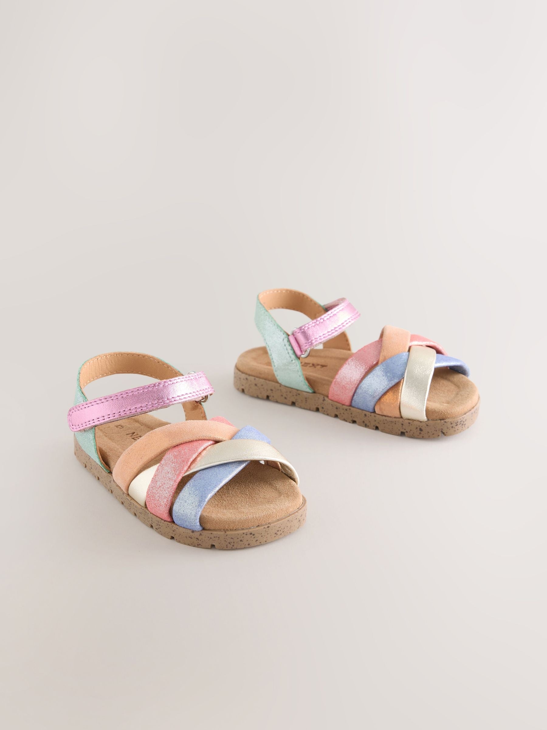 Multi Bright Leather Woven Sandals with Touch Fastening image 1