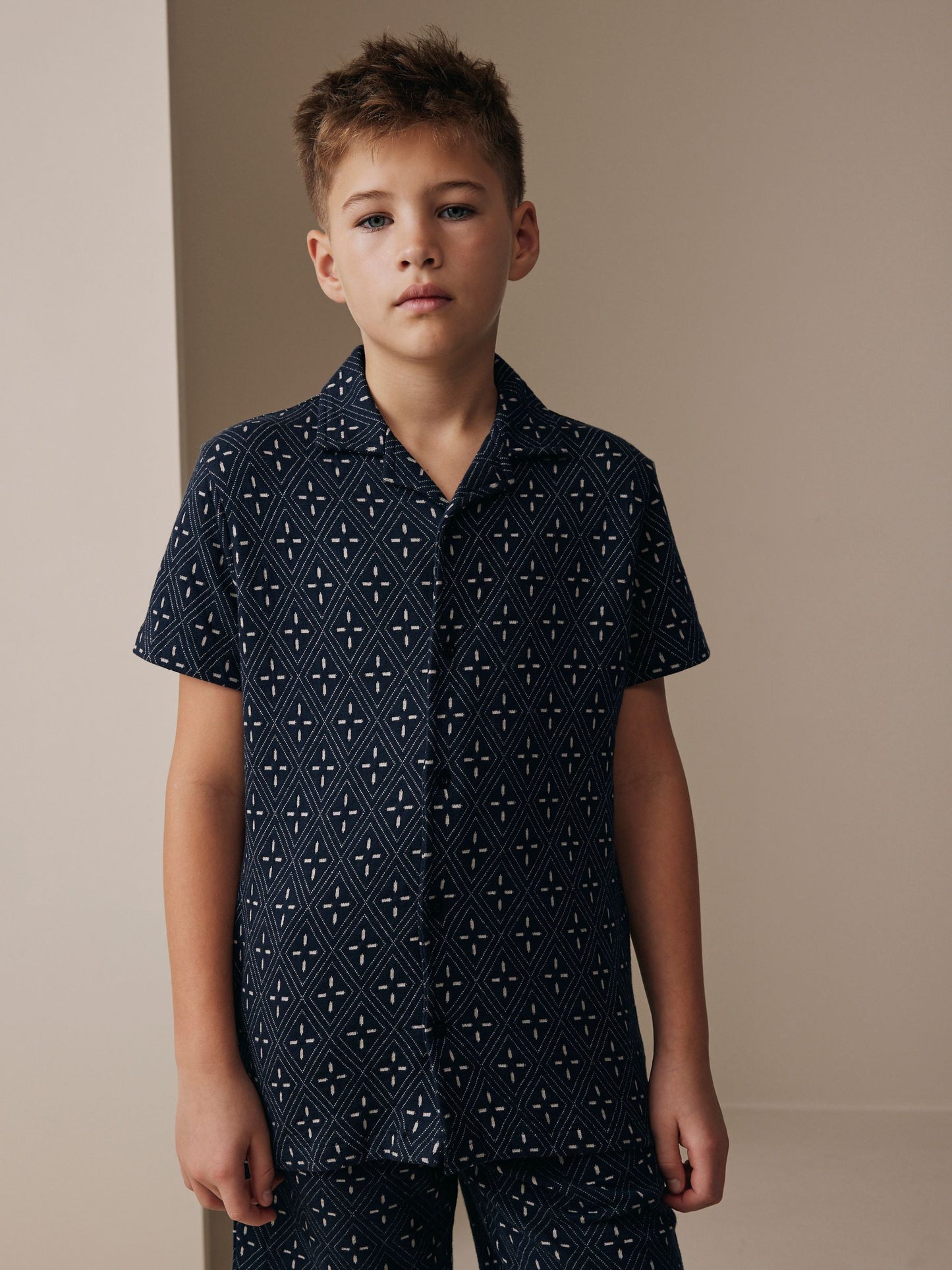 Dsiney Kidz - Navy Patterned Revere Button Through Shirt and Shorts Set (3-16yrs) image 2